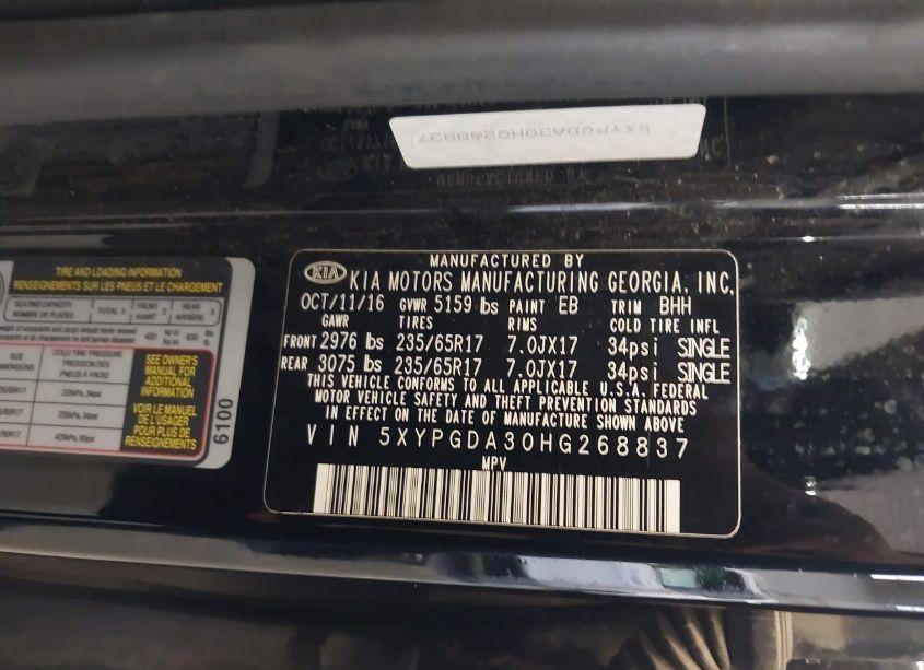 Photo 9 of 2017 Kia Sorento 2.4L LX (VIN 5XYPGDA30HG268837)