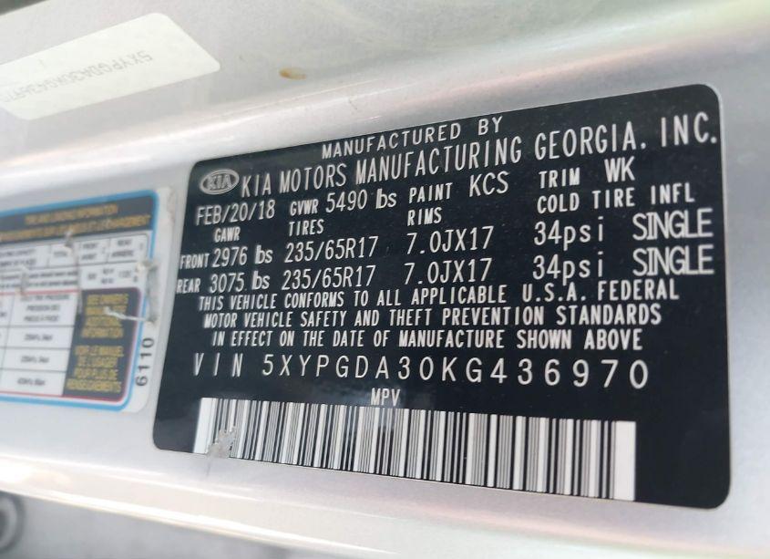 Photo 9 of 2019 Kia Sorento 2.4L LX (VIN 5XYPGDA30KG436970)