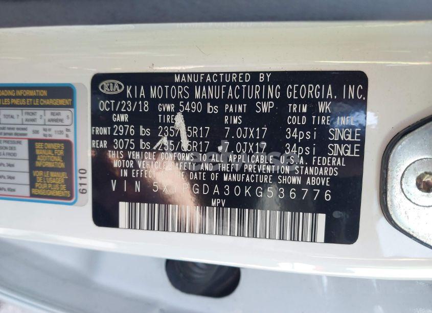 Photo 9 of 2019 Kia Sorento 2.4L LX (VIN 5XYPGDA30KG536776)