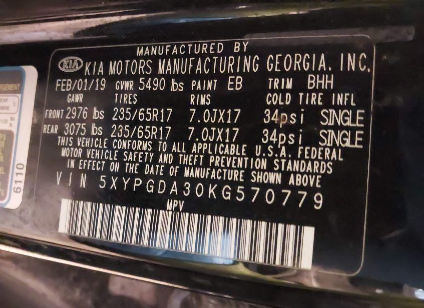 Photo 9 of 2019 Kia Sorento 2.4L LX (VIN 5XYPGDA30KG570779)