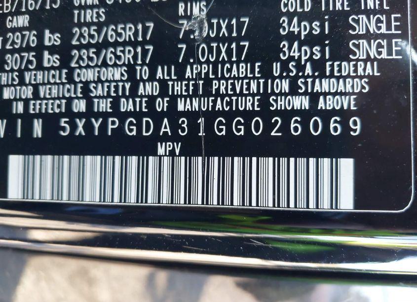 Photo 9 of 2016 Kia Sorento 2.4L LX (VIN 5XYPGDA31GG026069)