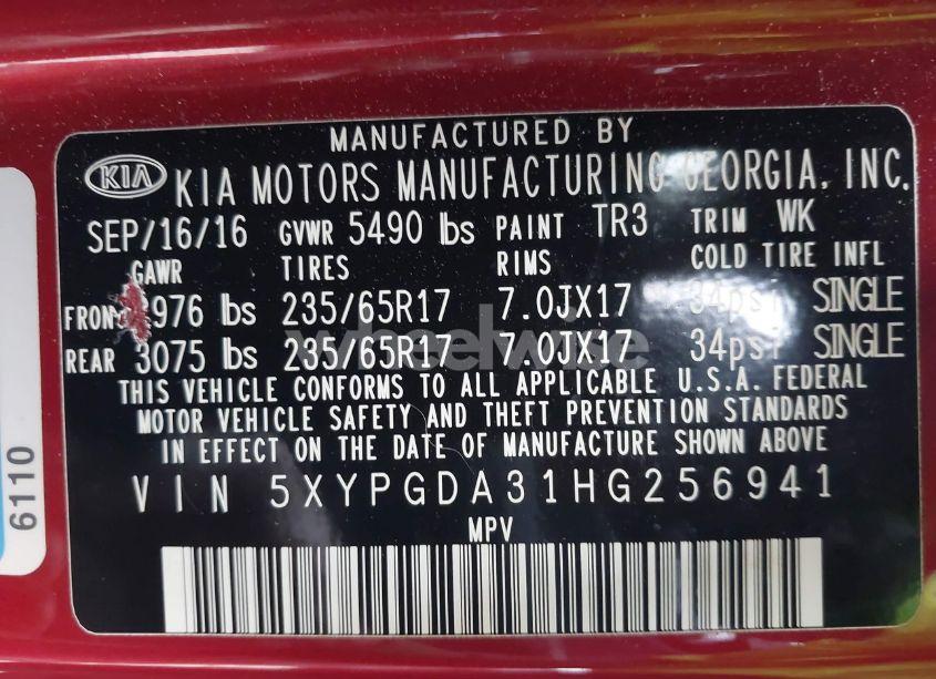 Photo 9 of 2017 Kia Sorento 2.4L LX (VIN 5XYPGDA31HG256941)