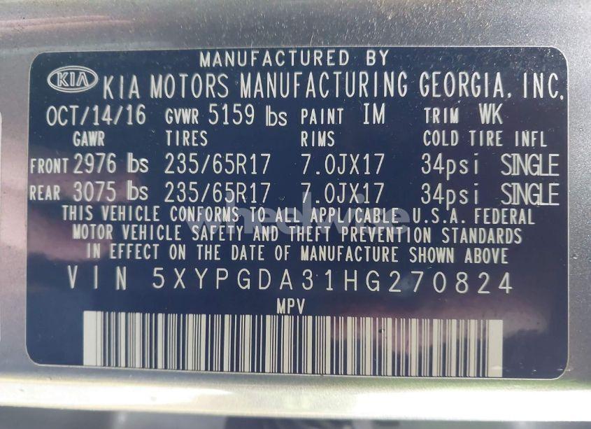 Photo 9 of 2017 Kia Sorento 2.4L LX (VIN 5XYPGDA31HG270824)