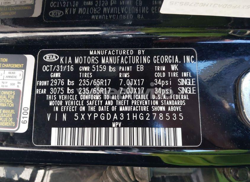 Photo 9 of 2017 Kia Sorento 2.4L LX (VIN 5XYPGDA31HG278535)