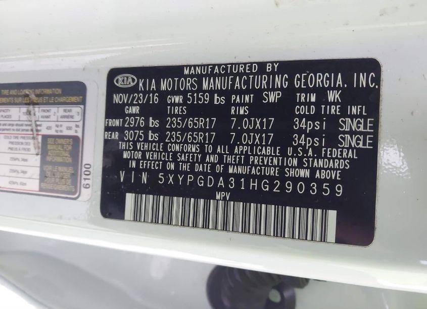 Photo 9 of 2017 Kia Sorento 2.4L LX (VIN 5XYPGDA31HG290359)