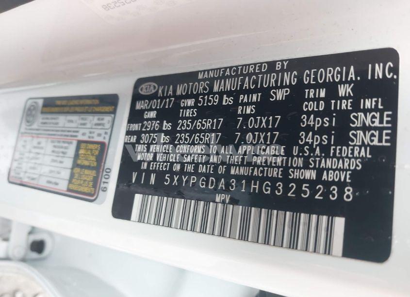 Photo 9 of 2017 Kia Sorento 2.4L LX (VIN 5XYPGDA31HG325238)