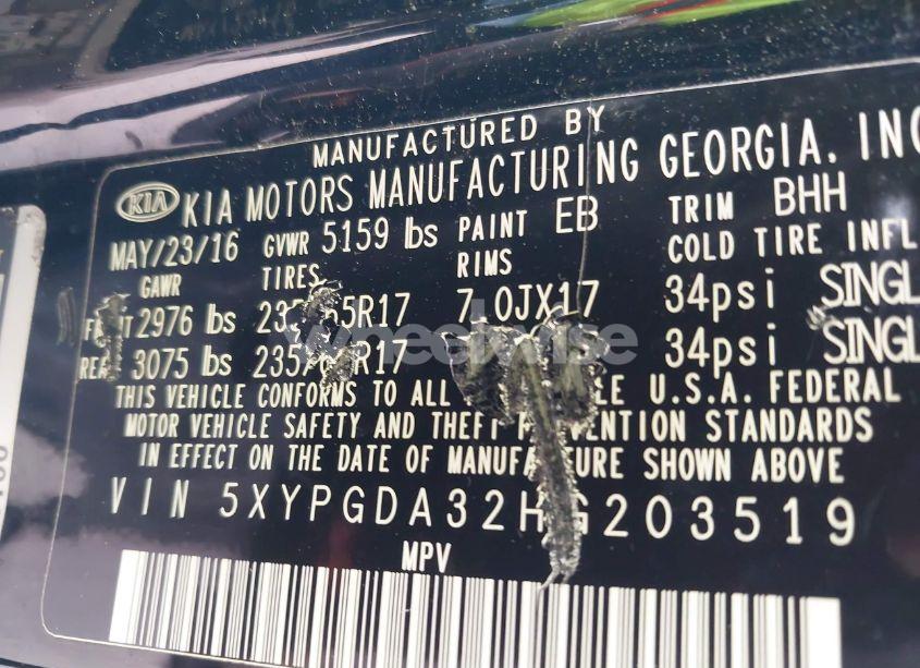 Photo 9 of 2017 Kia Sorento 2.4L LX (VIN 5XYPGDA32HG203519)