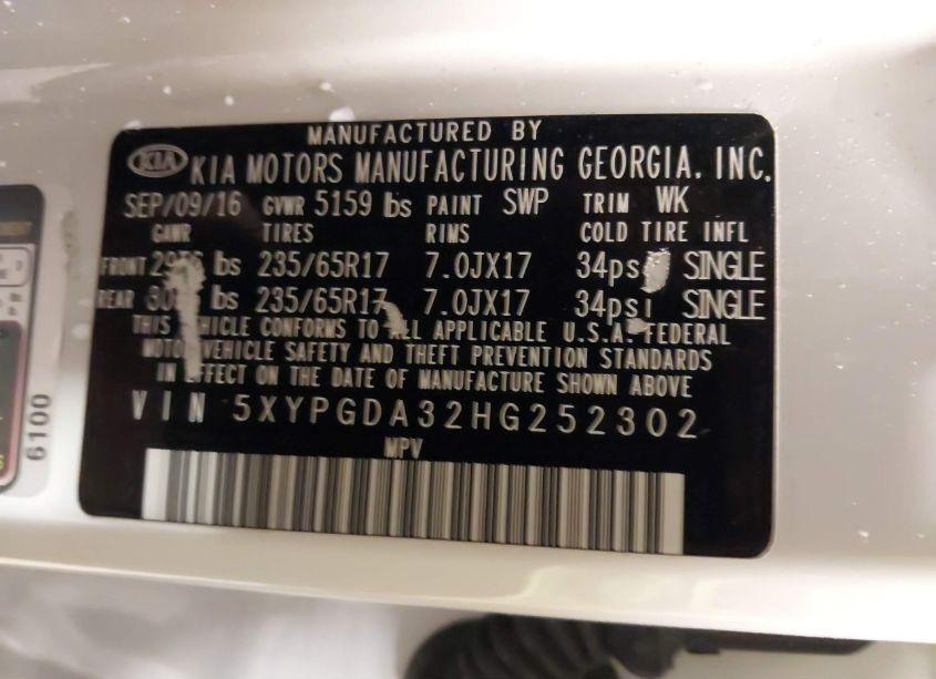 Photo 9 of 2017 Kia Sorento 2.4L LX (VIN 5XYPGDA32HG252302)