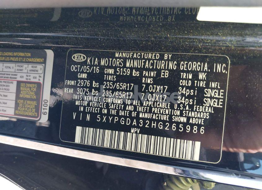 Photo 9 of 2017 Kia Sorento 2.4L LX (VIN 5XYPGDA32HG265986)