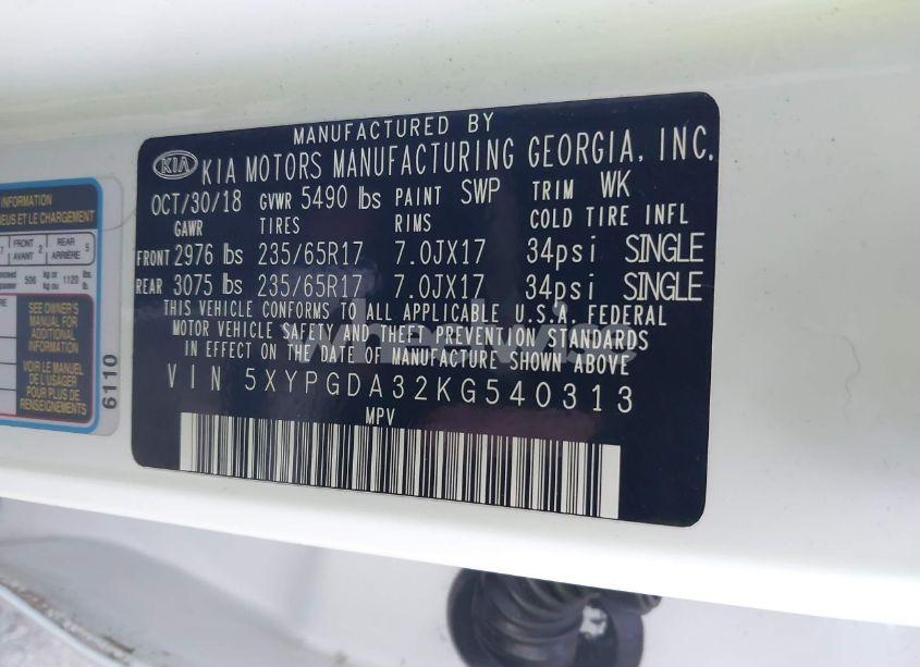 Photo 9 of 2019 Kia Sorento 2.4L LX (VIN 5XYPGDA32KG540313)