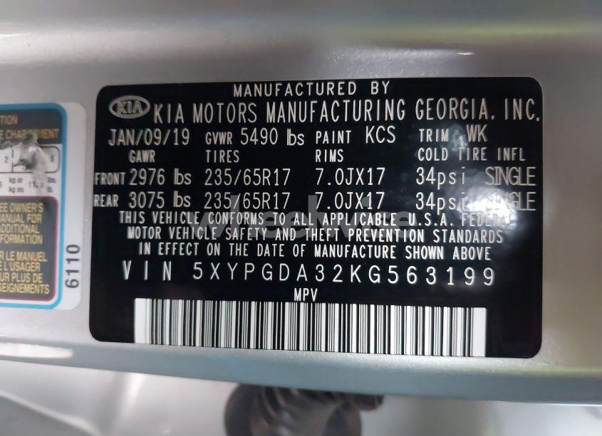 Photo 9 of 2019 Kia Sorento 2.4L LX (VIN 5XYPGDA32KG563199)