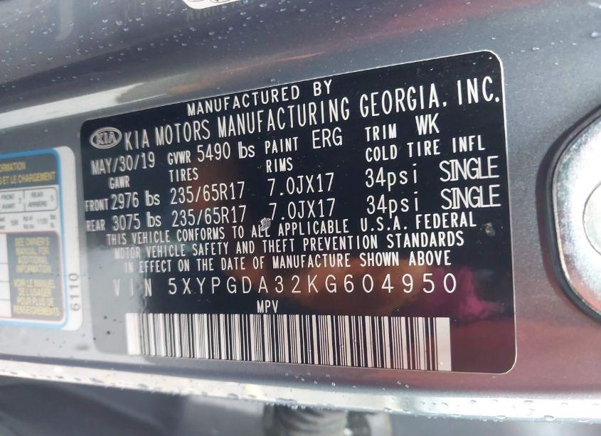 Photo 9 of 2019 Kia Sorento 2.4L LX (VIN 5XYPGDA32KG604950)