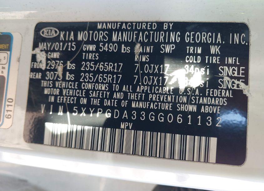 Photo 9 of 2016 Kia Sorento 2.4L LX (VIN 5XYPGDA33GG061132)