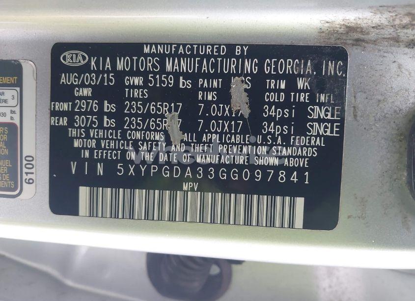 Photo 9 of 2016 Kia Sorento 2.4L LX (VIN 5XYPGDA33GG097841)