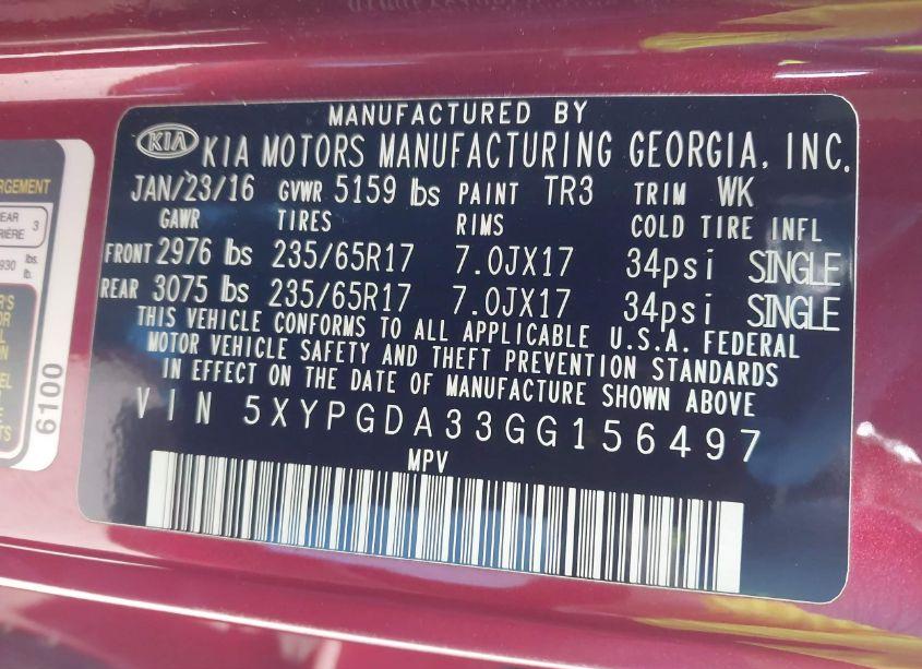 Photo 9 of 2016 Kia Sorento 2.4L LX (VIN 5XYPGDA33GG156497)