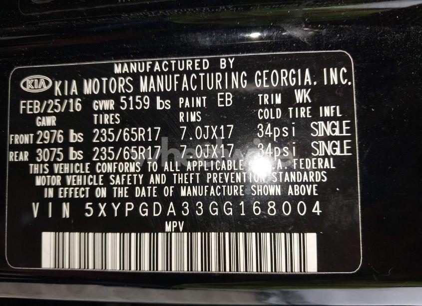 Photo 9 of 2016 Kia Sorento 2.4L LX (VIN 5XYPGDA33GG168004)