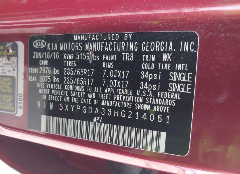 Photo 9 of 2017 Kia Sorento 2.4L LX (VIN 5XYPGDA33HG214061)