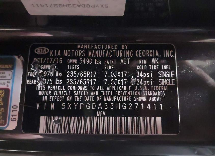 Photo 9 of 2017 Kia Sorento 2.4L LX (VIN 5XYPGDA33HG271411)