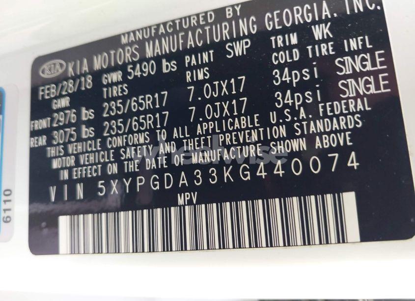 Photo 9 of 2019 Kia Sorento 2.4L LX (VIN 5XYPGDA33KG440074)