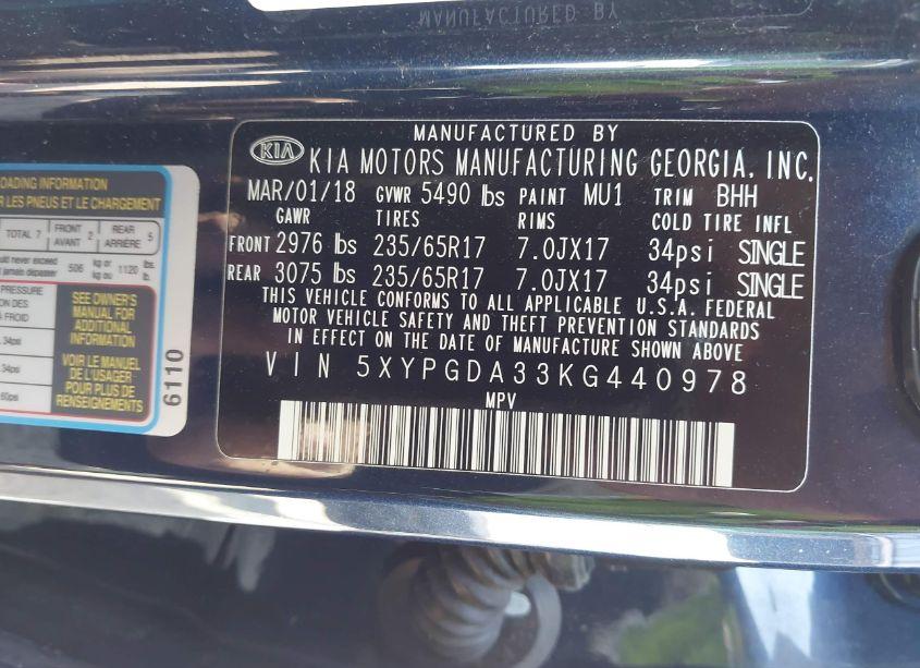 Photo 9 of 2019 Kia Sorento 2.4L LX (VIN 5XYPGDA33KG440978)