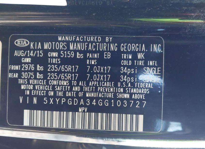 Photo 9 of 2016 Kia Sorento 2.4L LX (VIN 5XYPGDA34GG103727)