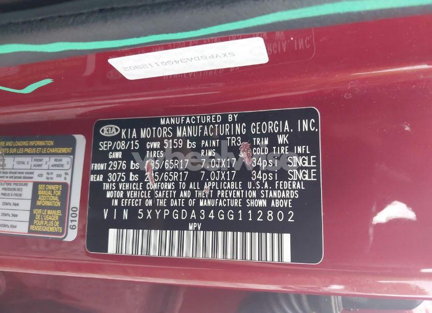 Photo 9 of 2016 Kia Sorento 2.4L LX (VIN 5XYPGDA34GG112802)