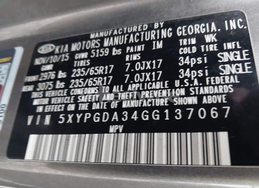 Photo 9 of 2016 Kia Sorento 2.4L LX (VIN 5XYPGDA34GG137067)