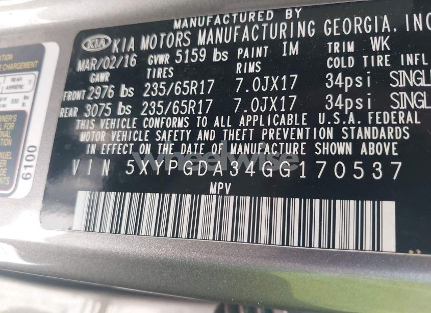 Photo 9 of 2016 Kia Sorento 2.4L LX (VIN 5XYPGDA34GG170537)