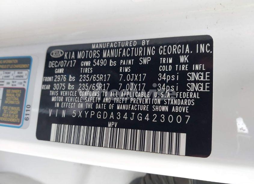 Photo 9 of 2018 Kia Sorento 2.4L LX (VIN 5XYPGDA34JG423007)