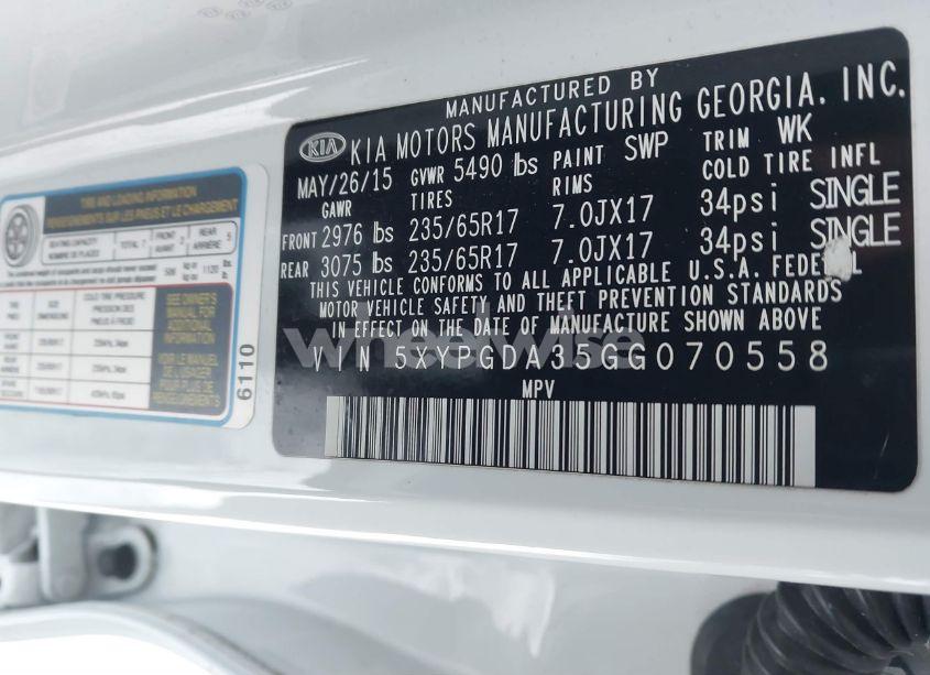 Photo 9 of 2016 Kia Sorento 2.4L LX (VIN 5XYPGDA35GG070558)