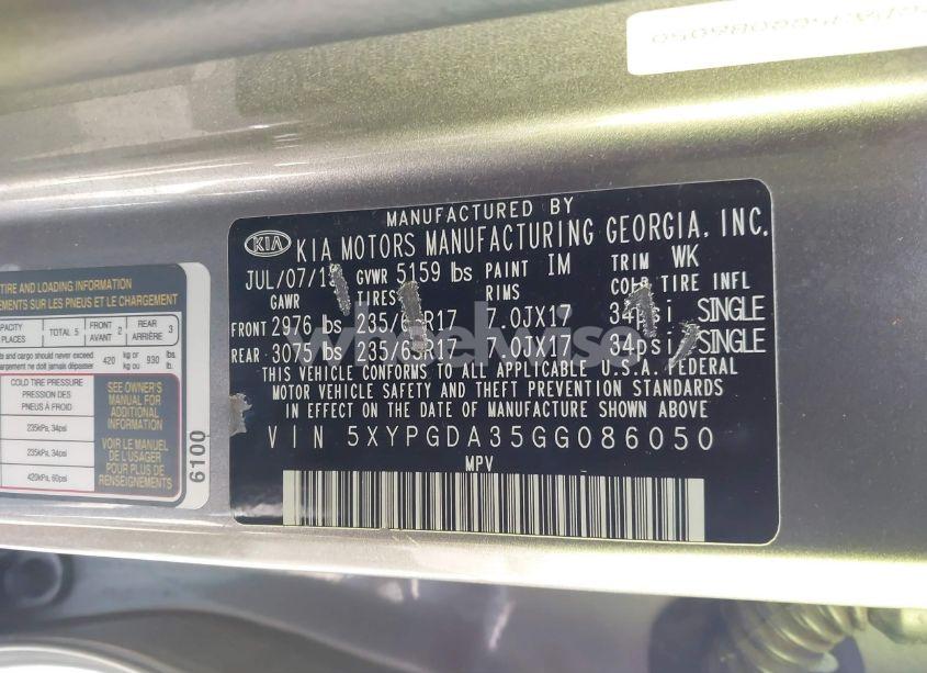 Photo 9 of 2016 Kia Sorento 2.4L LX (VIN 5XYPGDA35GG086050)