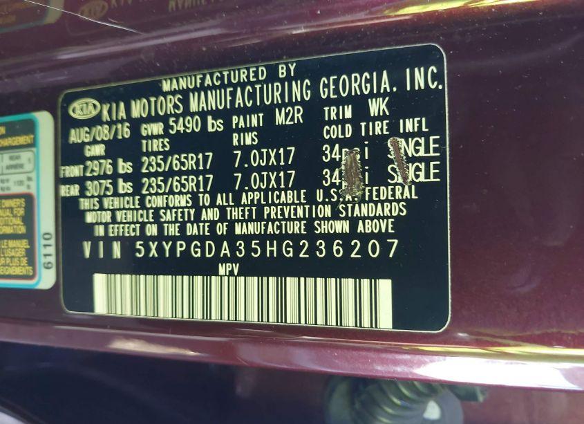 Photo 9 of 2017 Kia Sorento 2.4L LX (VIN 5XYPGDA35HG236207)