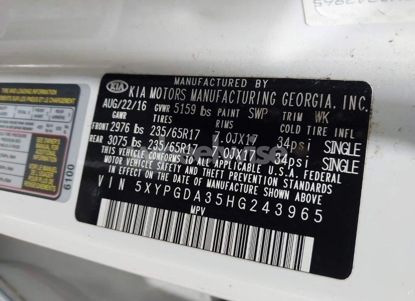 Photo 9 of 2017 Kia Sorento 2.4L LX (VIN 5XYPGDA35HG243965)