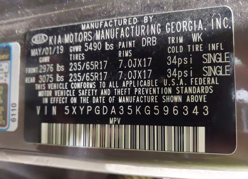 Photo 9 of 2019 Kia Sorento 2.4L LX (VIN 5XYPGDA35KG596343)