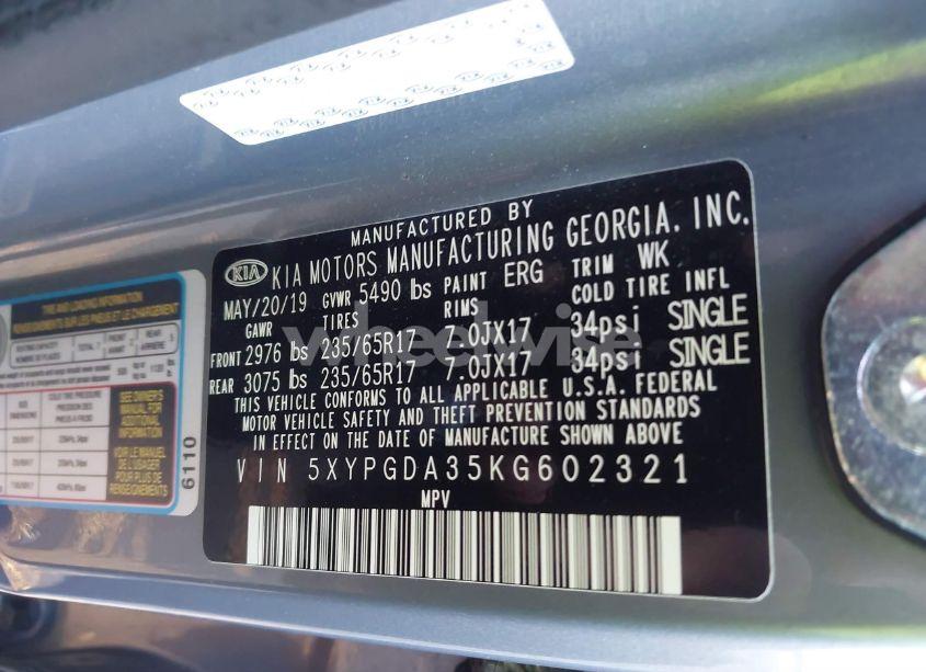 Photo 9 of 2019 Kia Sorento 2.4L LX (VIN 5XYPGDA35KG602321)