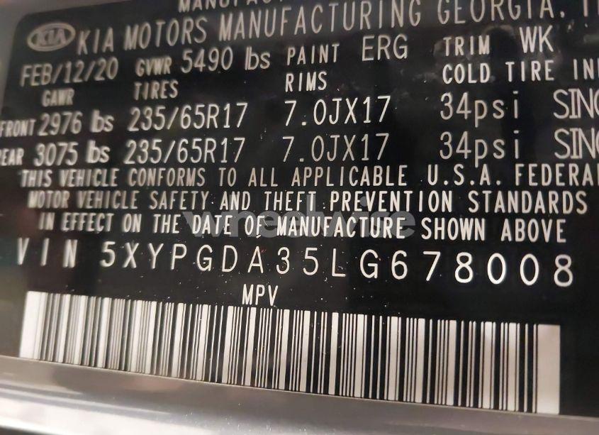 Photo 9 of 2020 Kia Sorento 2.4L LX (VIN 5XYPGDA35LG678008)