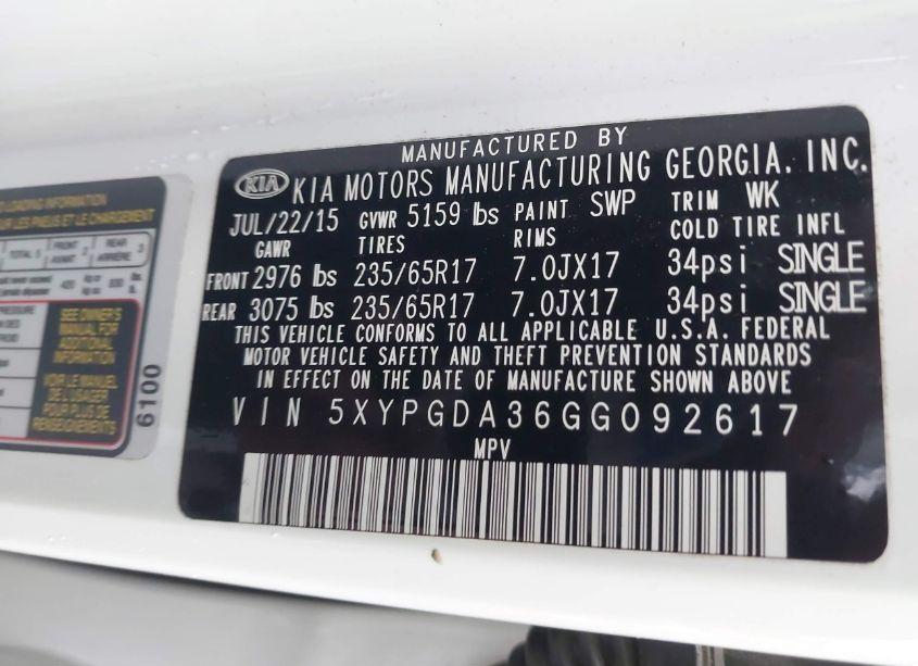 Photo 9 of 2016 Kia Sorento 2.4L LX (VIN 5XYPGDA36GG092617)