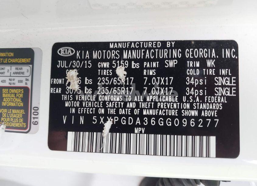 Photo 9 of 2016 Kia Sorento 2.4L LX (VIN 5XYPGDA36GG096277)