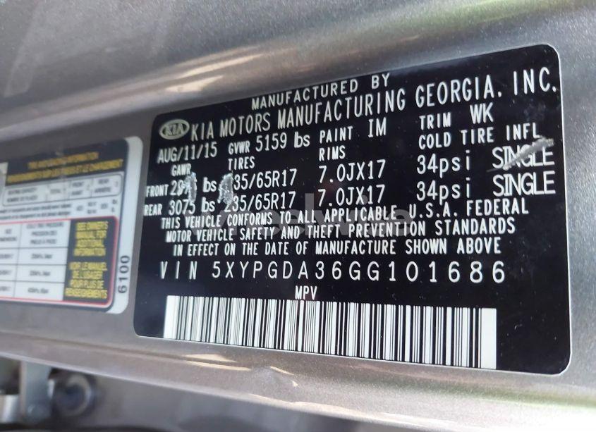 Photo 9 of 2016 Kia Sorento 2.4L LX (VIN 5XYPGDA36GG101686)