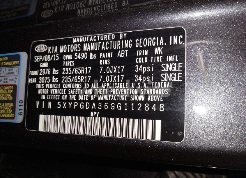 Photo 9 of 2016 Kia Sorento 2.4L LX (VIN 5XYPGDA36GG112848)