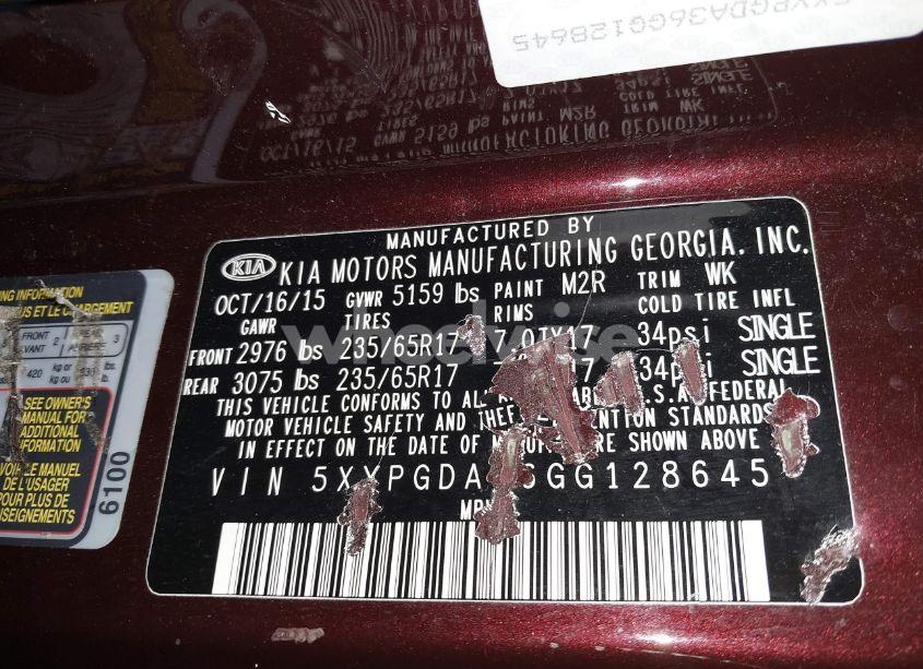 Photo 17 of 2016 Kia Sorento 2.4L LX (VIN 5XYPGDA36GG128645)