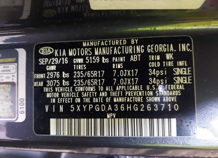 Photo 9 of 2017 Kia Sorento 2.4L LX (VIN 5XYPGDA36HG263710)