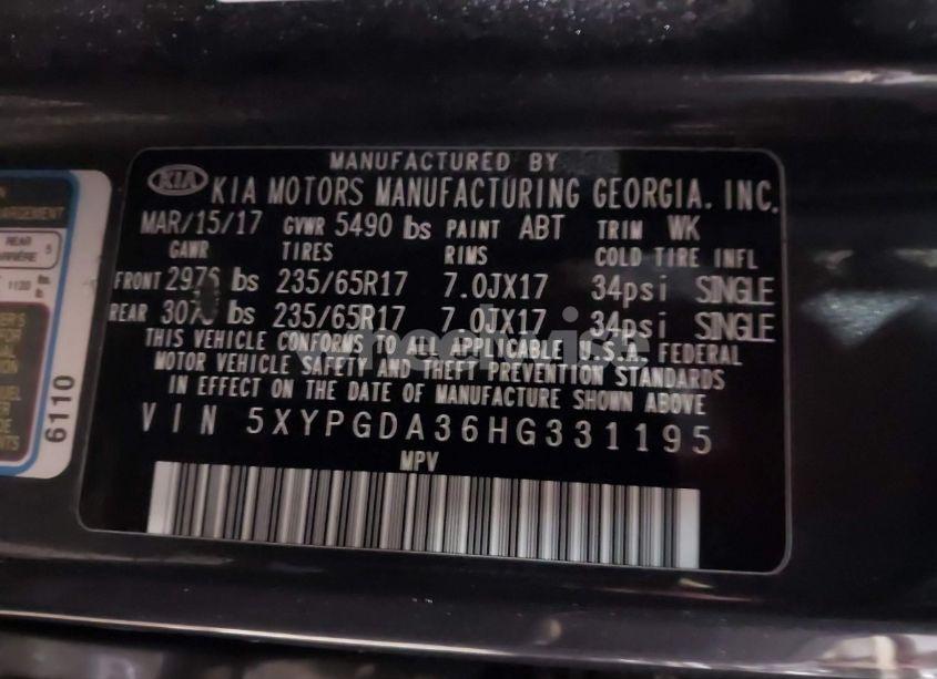 Photo 9 of 2017 Kia Sorento 2.4L LX (VIN 5XYPGDA36HG331195)