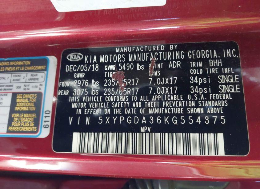 Photo 9 of 2019 Kia Sorento 2.4L LX (VIN 5XYPGDA36KG554375)