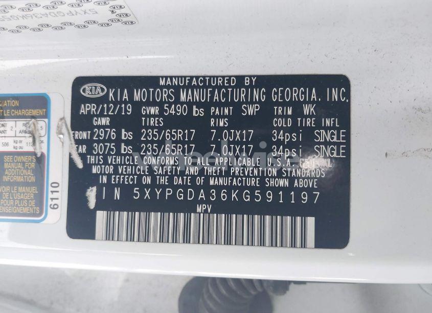 Photo 9 of 2019 Kia Sorento 2.4L LX (VIN 5XYPGDA36KG591197)