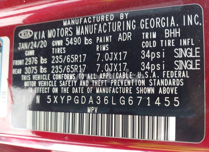 Photo 9 of 2020 Kia Sorento 2.4L LX (VIN 5XYPGDA36LG671455)