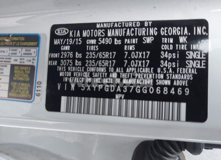 Photo 9 of 2016 Kia Sorento 2.4L LX (VIN 5XYPGDA37GG068469)