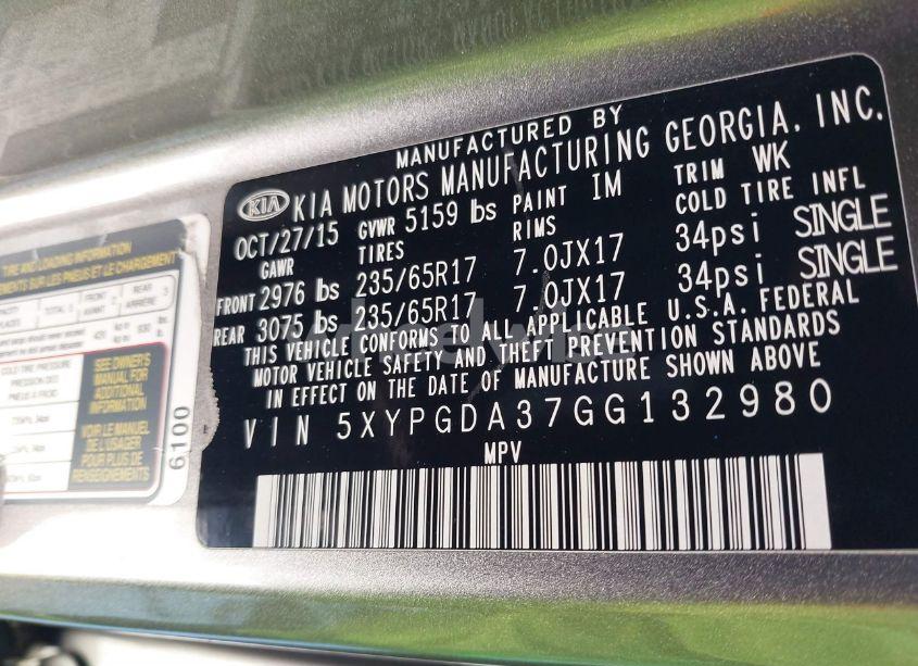 Photo 9 of 2016 Kia Sorento 2.4L LX (VIN 5XYPGDA37GG132980)