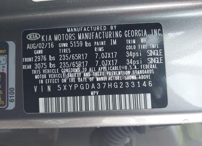 Photo 9 of 2017 Kia Sorento 2.4L LX (VIN 5XYPGDA37HG233146)