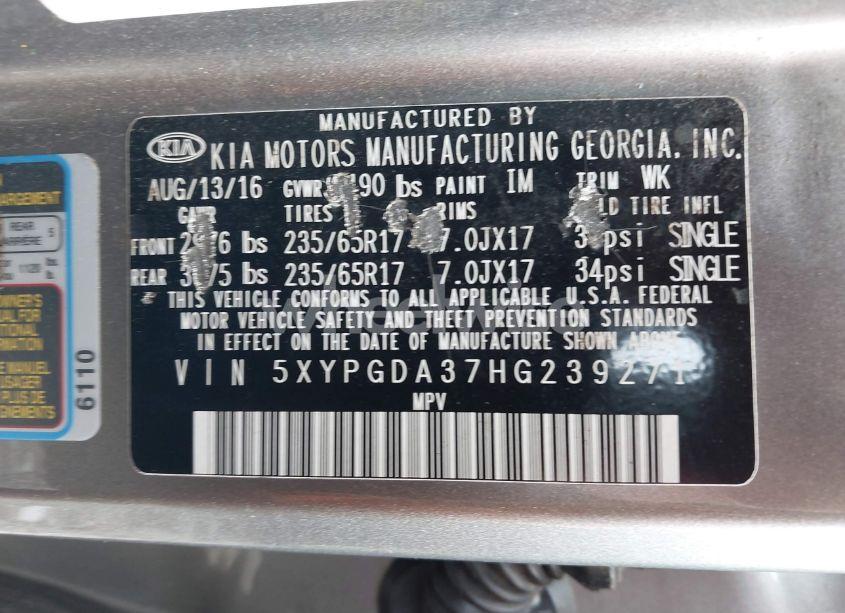 Photo 9 of 2017 Kia Sorento 2.4L LX (VIN 5XYPGDA37HG239271)